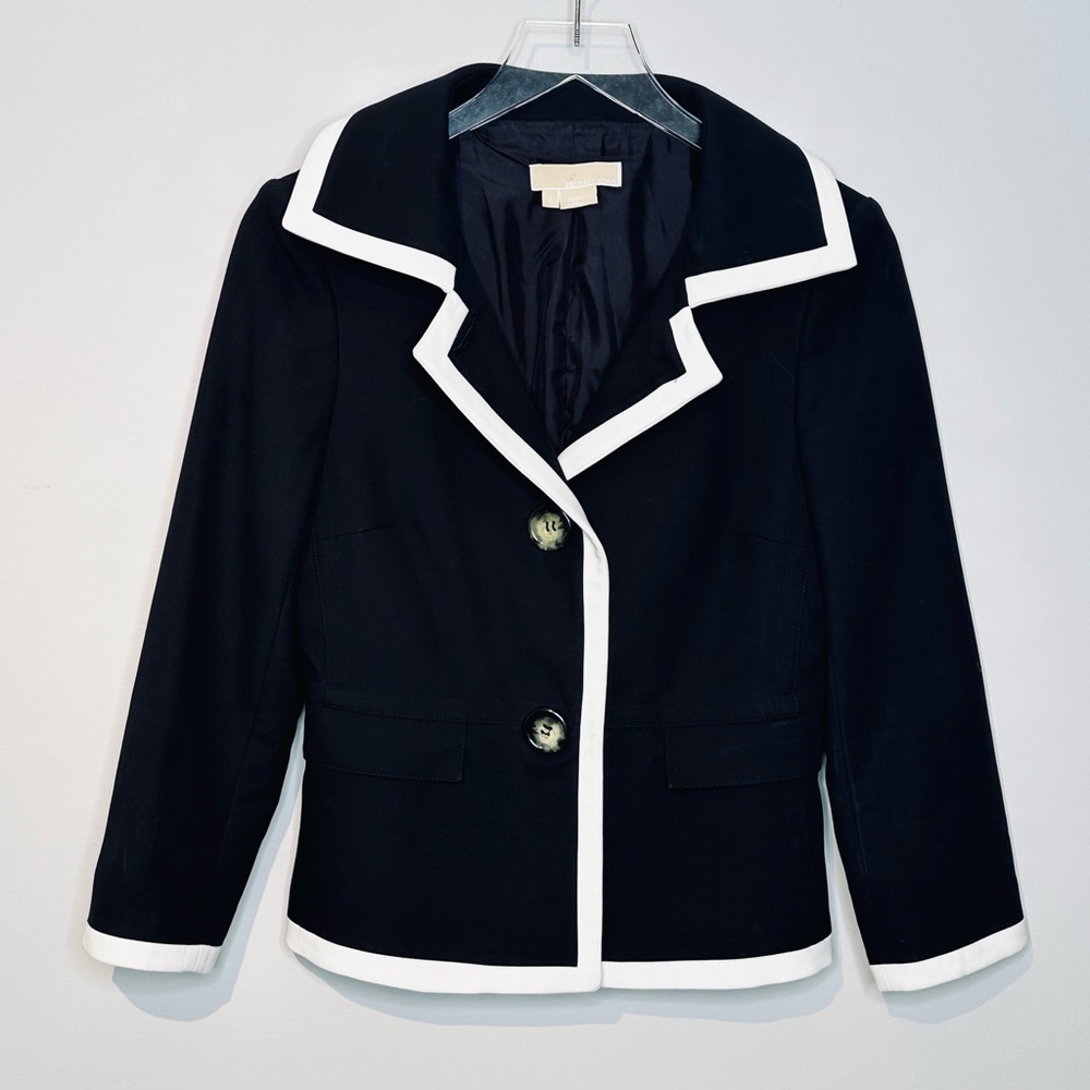 Michael Kors Double Crepe Black Blazer Jacket with White Trim Size 8 - Picture 10 of 10
